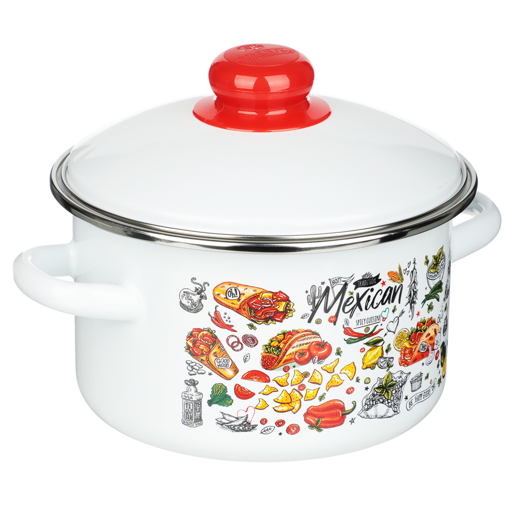 Мексика Кастрюля цилиндрическая эмалированная 2л, арт.№ 894-538