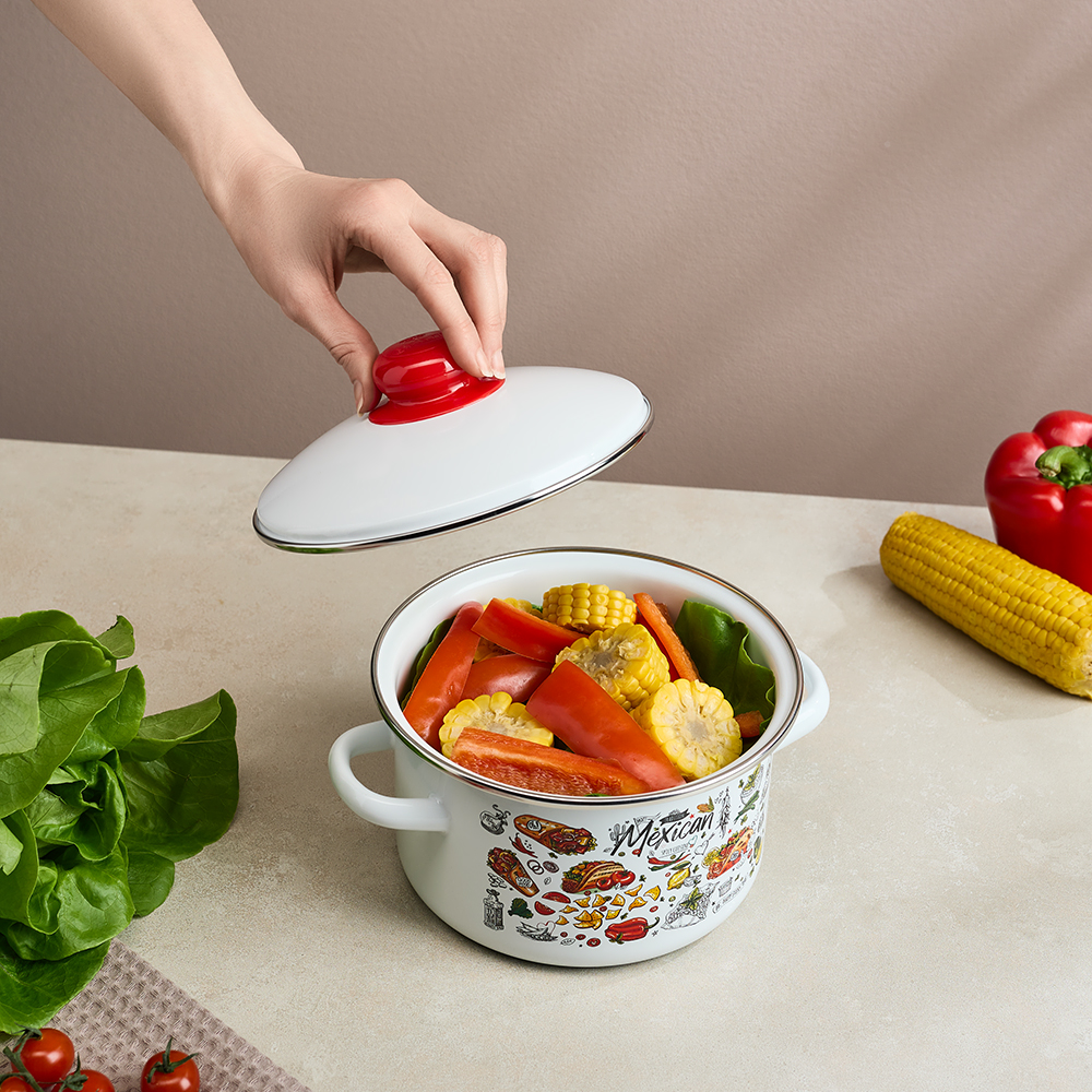 Мексика Кастрюля цилиндрическая эмалированная 2л, арт.№ 894-538