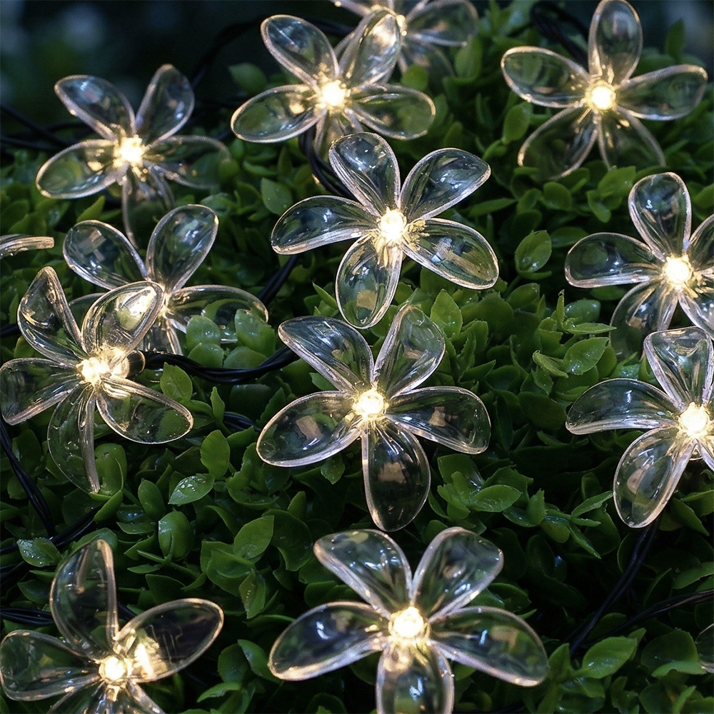Гирлянда уличная цветок на солнечной батарее 7 м INBLOOM, 25 LED, свечение шампань, 2 режима, провод ПВХ зеленый, 600 мАч, арт.№ 185-043