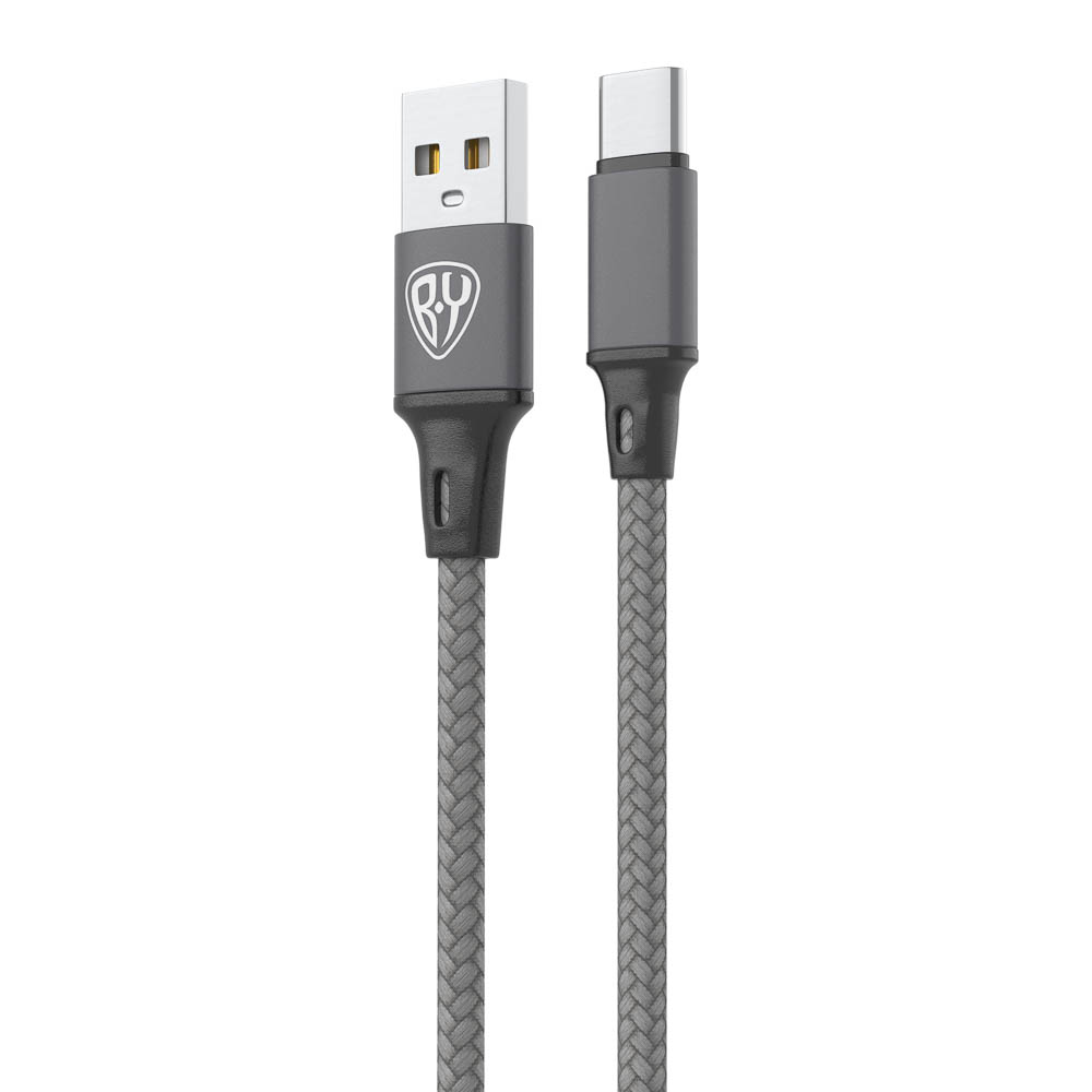 Кабель для зарядки USB(A)-Type C BY Solid, 18Вт, 1 м, 3A, нейлон, мет. кон., графитовый, арт.№ 931-608