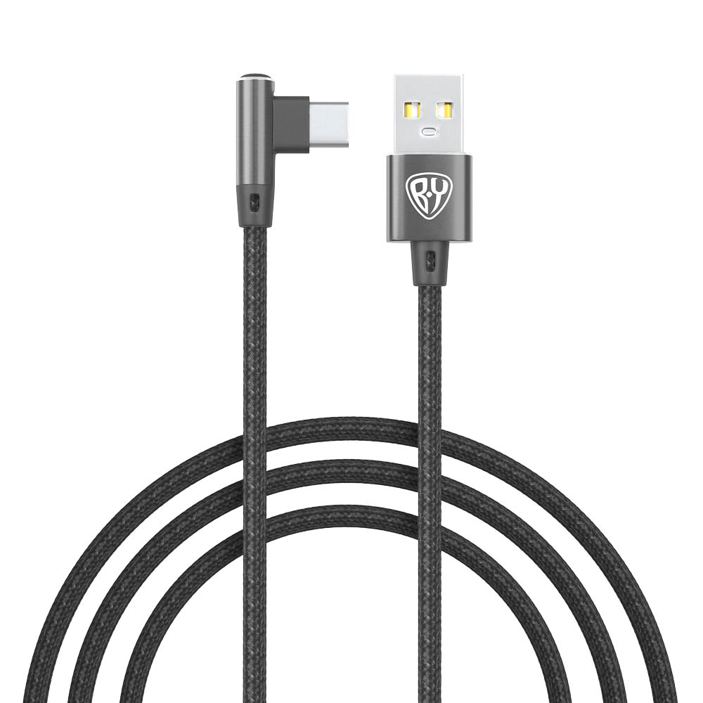 Кабель для зарядки USB(A)-Type C, 36Вт BY Угловой, 1 м, 3A, нейлон, чёрный, арт.№ 931-611