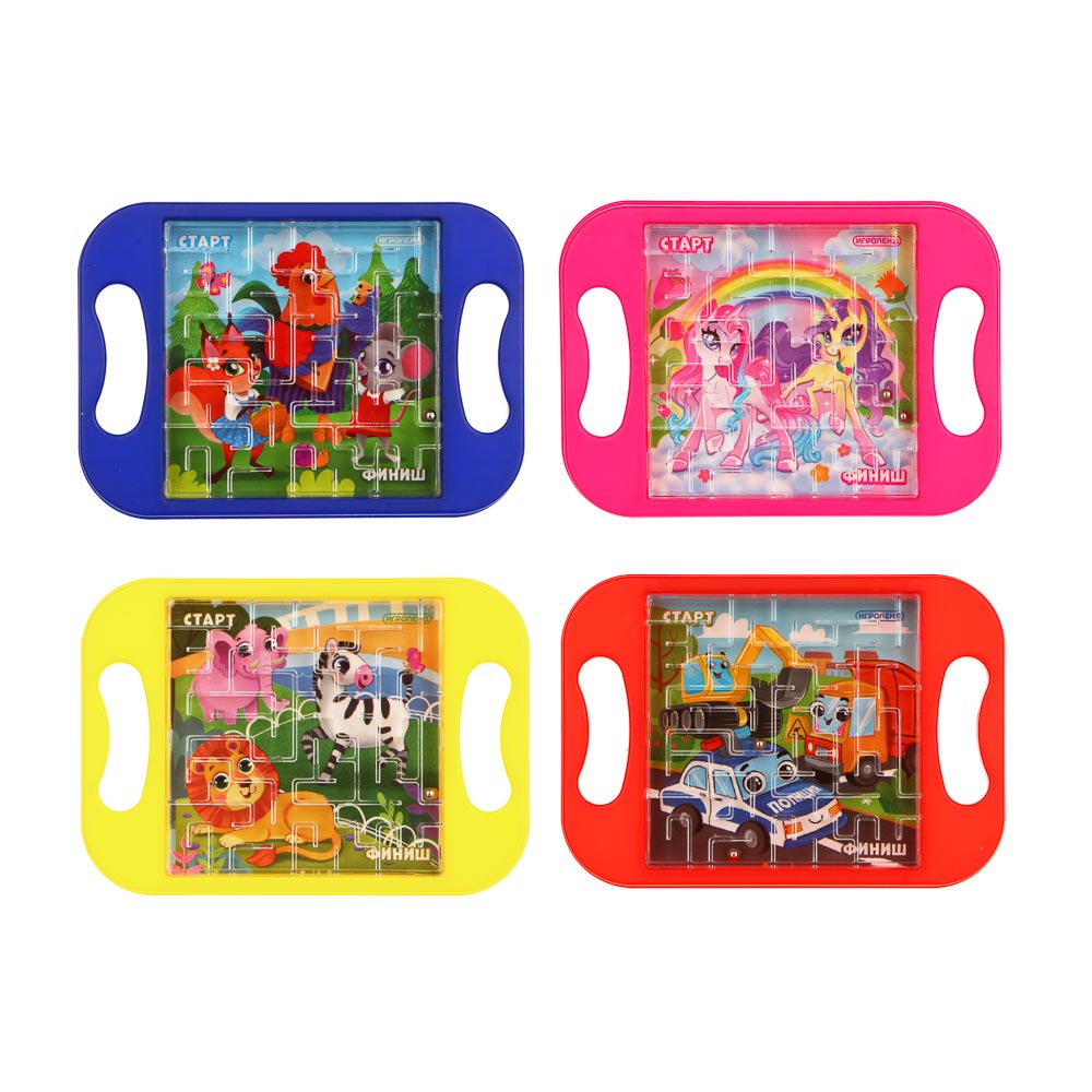 BY Лабиринт с шариком, пластик, 10х7х1см, 4 дизайна, арт.№ 214-057