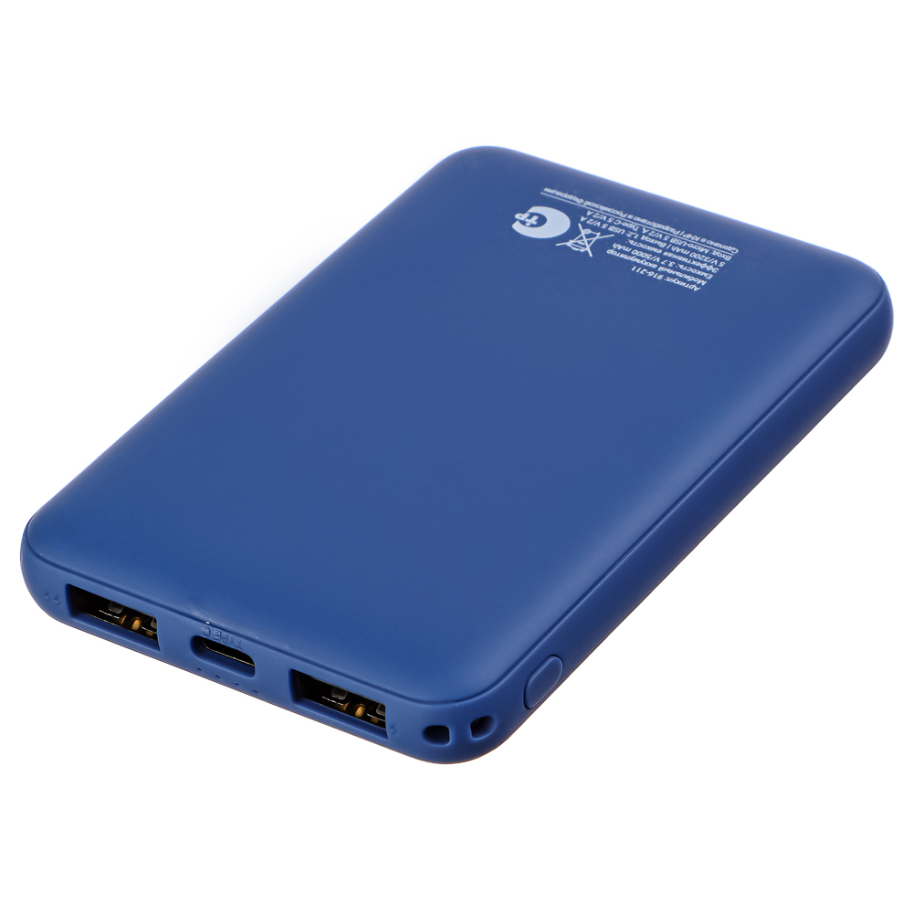 Аккумулятор мобильный FORZA 5000мАч, 2xUSB, 2А, прорезиненное покрытие, пять цветов, арт.№ 916-211