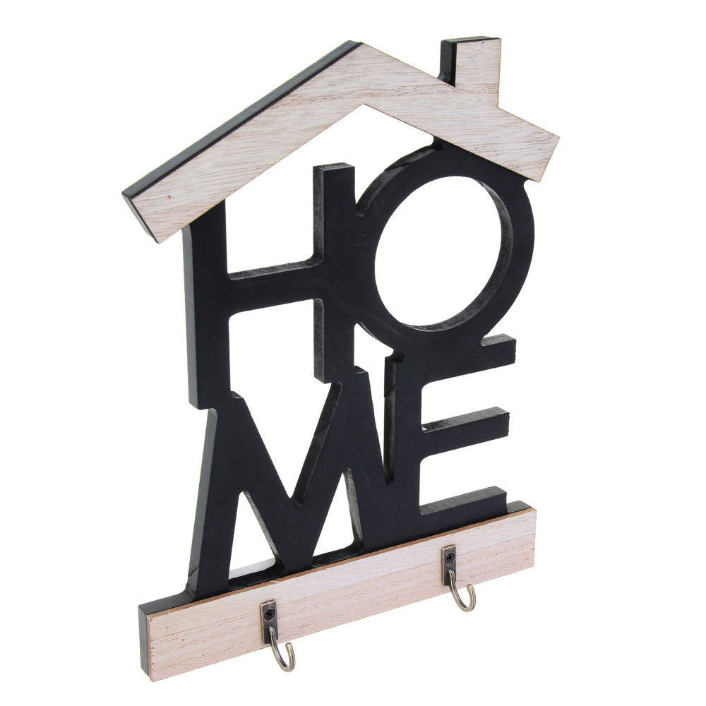 Ключница открытого типа HOME на 2 крючка, 18,5x3,5x24 см, МДФ, цвет черный, арт.№ 510-007