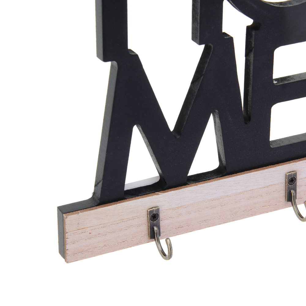 Ключница открытого типа HOME на 2 крючка, 18,5x3,5x24 см, МДФ, цвет черный, арт.№ 510-007