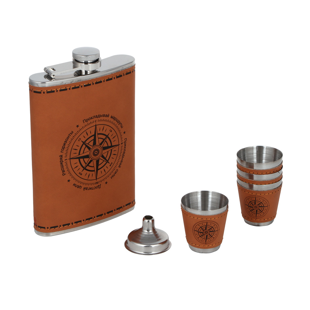 Набор походный тм AZOR FISHING, фляга, 4 стопки, воронка, нержав.сталь, арт.№ 127-037