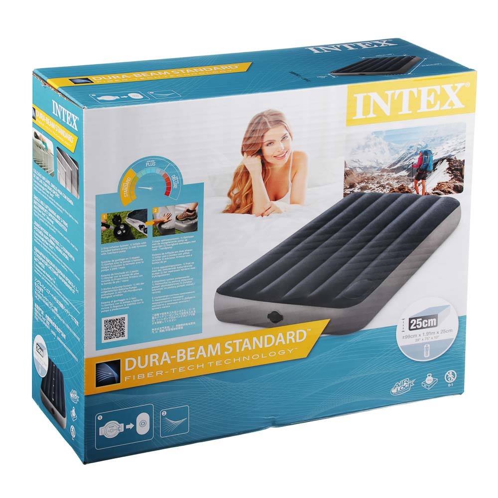 INTEX Кровать надувная TWIN DURA-BEAM, 191х99х25см, встр насос на батарейках 4xАА, 64781, арт.№ 108-071