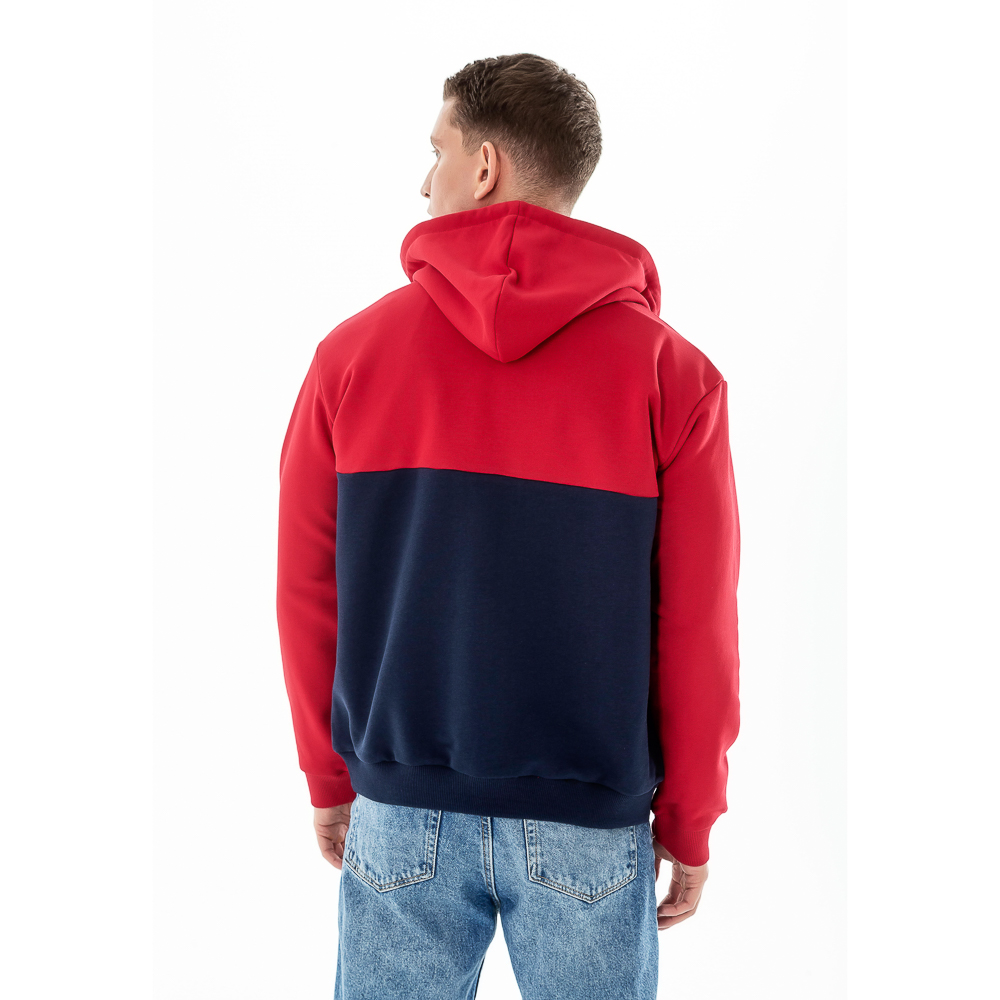 BY Толстовка на молнии мужская колорблок, хлопок, размеры S-XXL, цвет темносине-красный, арт.№ 830-676
