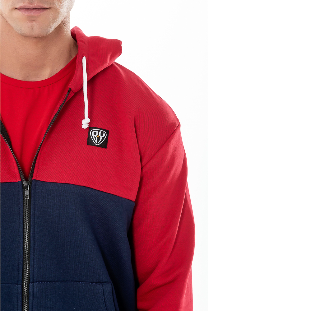 BY Толстовка на молнии мужская колорблок, хлопок, размеры S-XXL, цвет темносине-красный, арт.№ 830-676