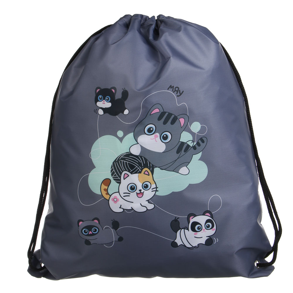 Мешок для сменной обуви на завязках, 34,8x41,5см. "Единорожка/Котики" полиэстер, ОПП пакет, 2 диз., арт.№ 524-304