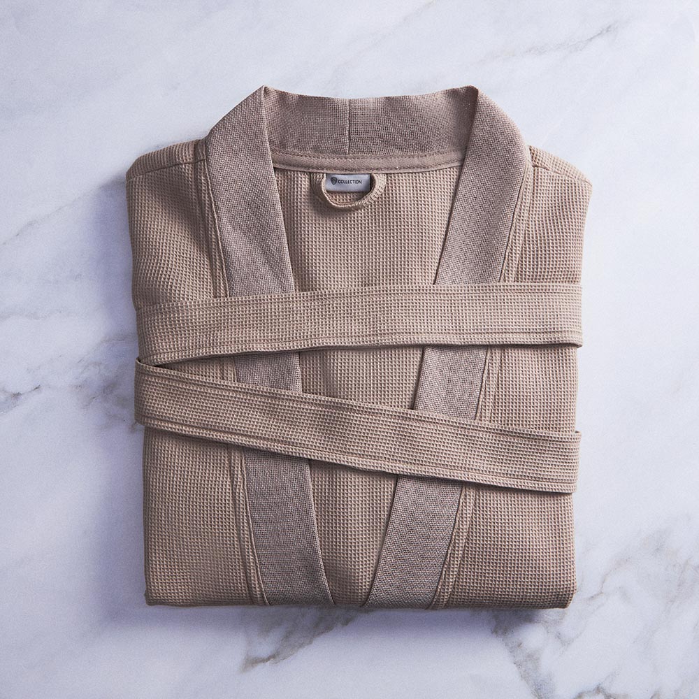 BY COLLECTION Халат женский вафельный, size L/XL, 90% хлопок, 10% полиэстер, бежевый, арт.№ 482-619