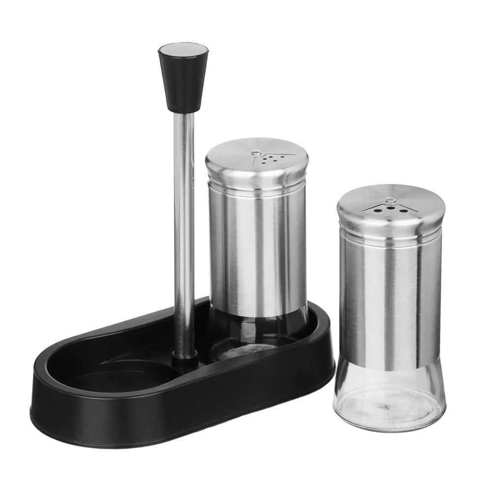 SATOSHI Набор для соли и перца 2шт. 16.6x8.5x17.5см, стекло, нерж.сталь, пластик, цвет серебро, арт.№ 828-335