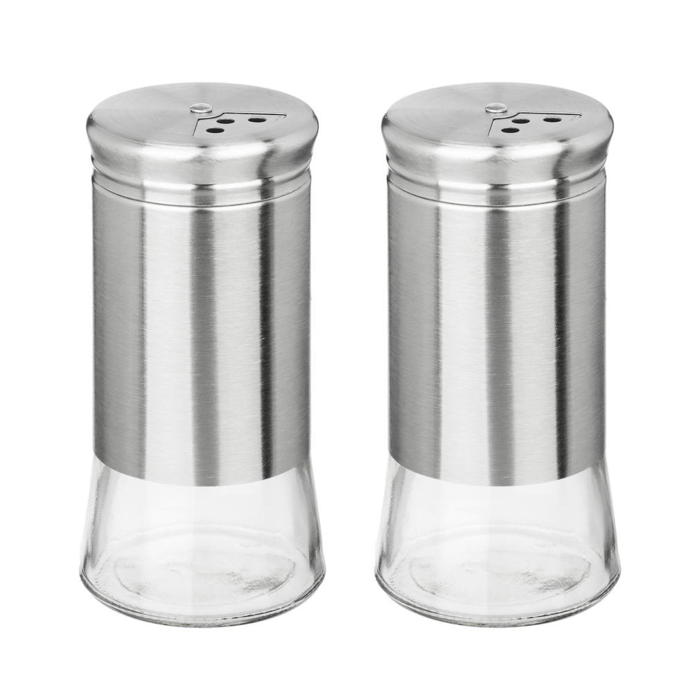 SATOSHI Набор для соли и перца 2шт. 16.6x8.5x17.5см, стекло, нерж.сталь, пластик, цвет серебро, арт.№ 828-335