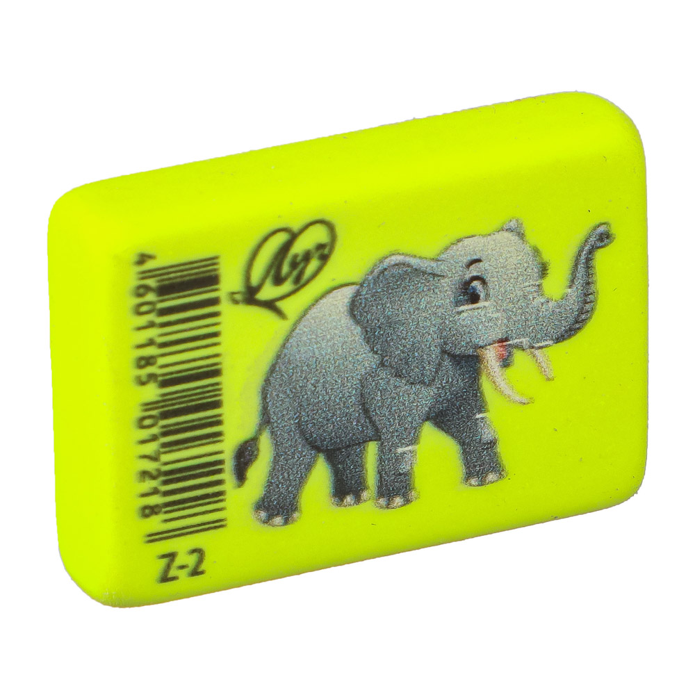 ЛУЧ Ластик "ZOO", флуоресцентные цвета, 3,5х2,5х0,8см, 3 дизайна, ТПР, инд. штрихкод, арт.№ 607-025