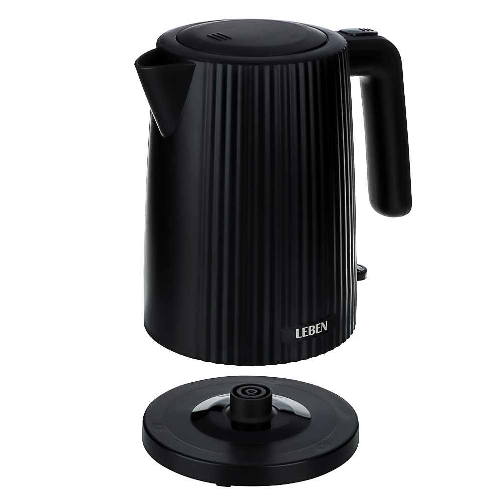 LEBEN Чайник электрический, 1,7 л, 2200 Вт, скрытый нагр. элемент, пластик, черный, арт.№ 291-122