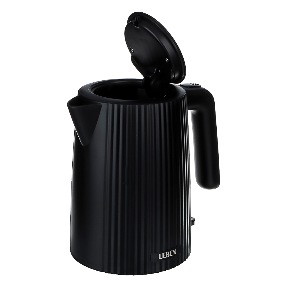 LEBEN Чайник электрический, 1,7 л, 2200 Вт, скрытый нагр. элемент, пластик, черный, арт.№ 291-122