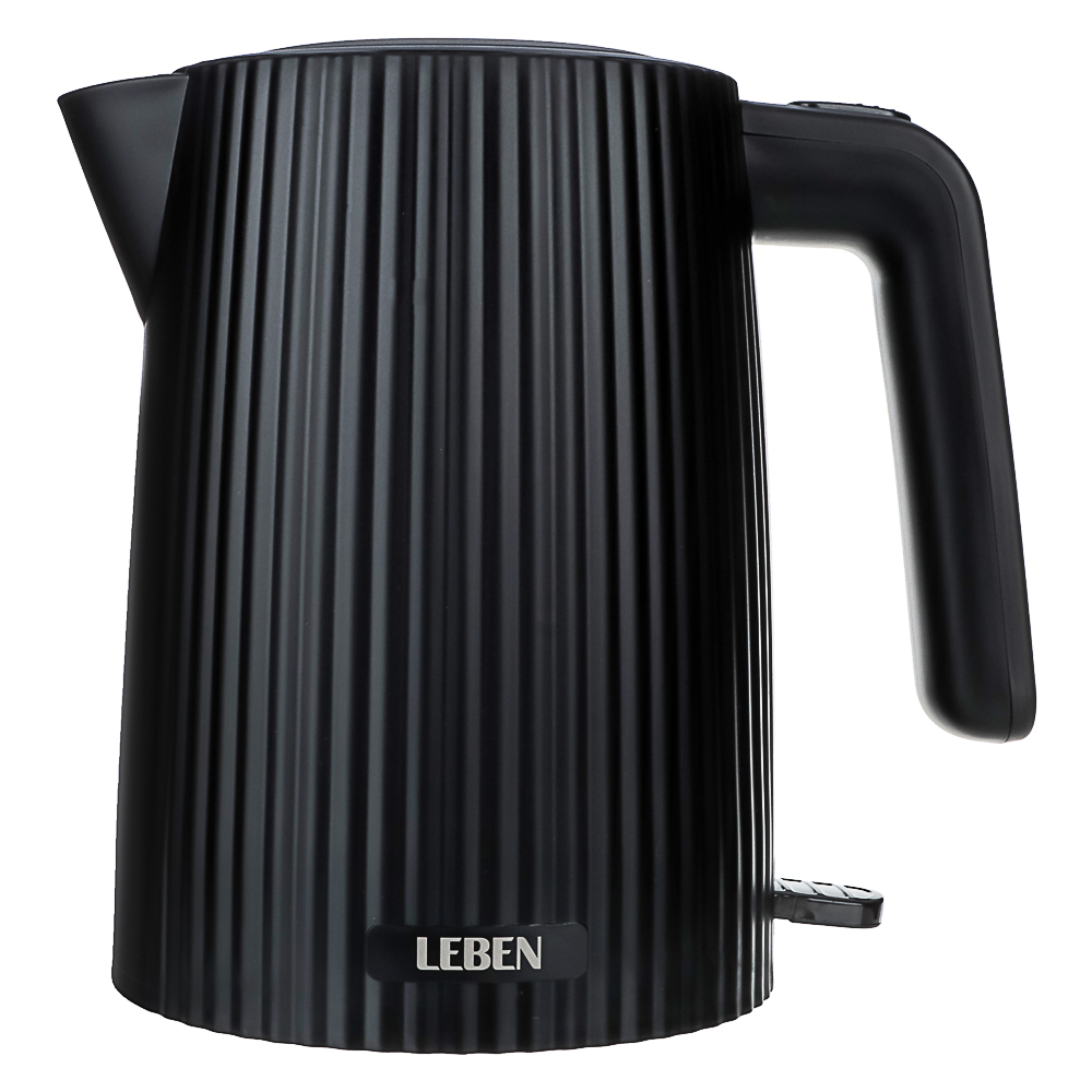 LEBEN Чайник электрический, 1,7 л, 2200 Вт, скрытый нагр. элемент, пластик, черный, арт.№ 291-122