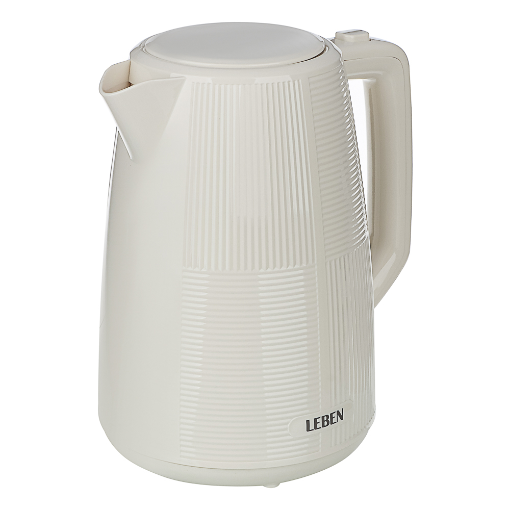 LEBEN Чайник электрический, 1,7 л, 2200 Вт, скрытый нагр. элемент, пластик, бежевый, арт.№ 291-123