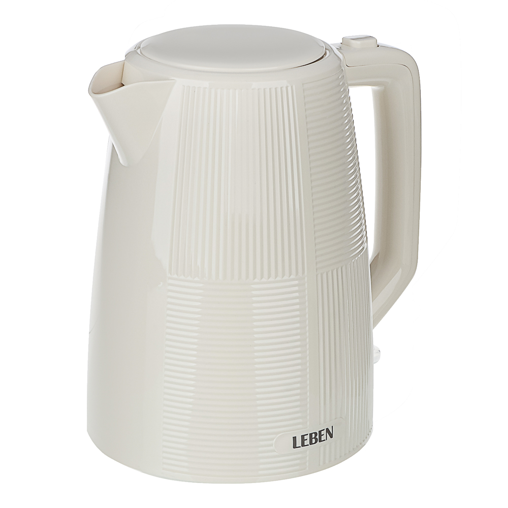 LEBEN Чайник электрический, 1,7 л, 2200 Вт, скрытый нагр. элемент, пластик, бежевый, арт.№ 291-123