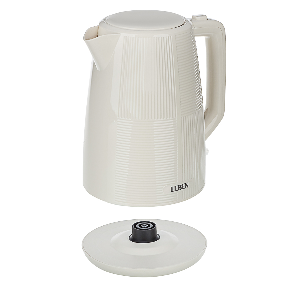 LEBEN Чайник электрический, 1,7 л, 2200 Вт, скрытый нагр. элемент, пластик, бежевый, арт.№ 291-123