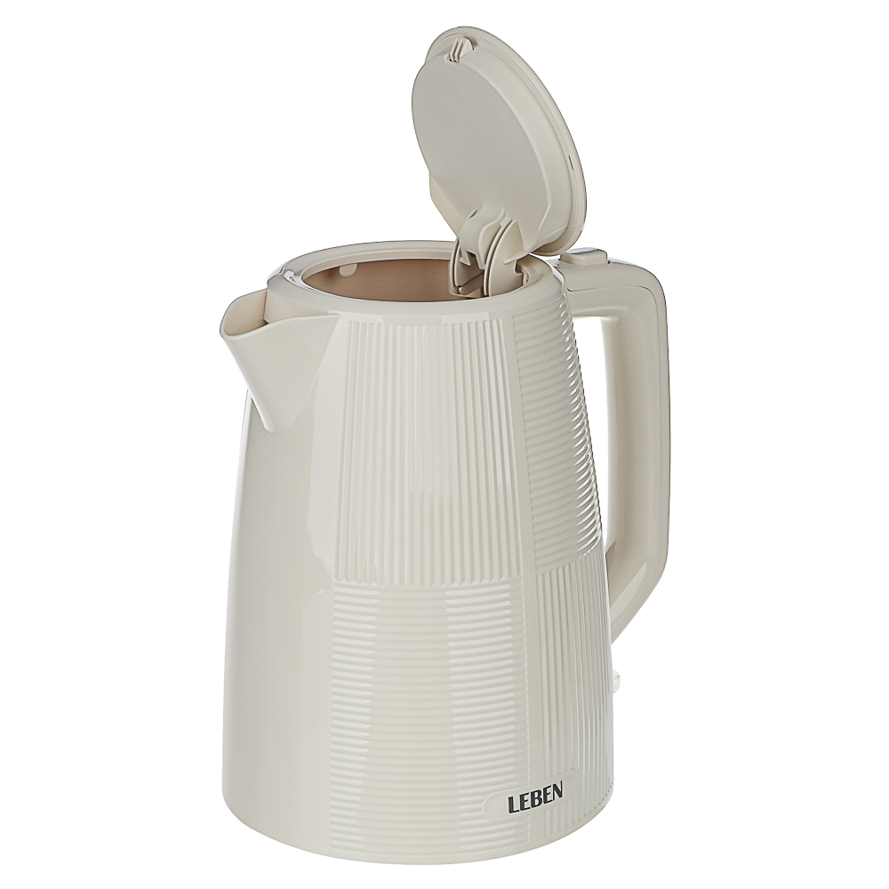 LEBEN Чайник электрический, 1,7 л, 2200 Вт, скрытый нагр. элемент, пластик, бежевый, арт.№ 291-123