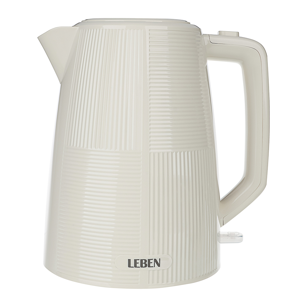 LEBEN Чайник электрический, 1,7 л, 2200 Вт, скрытый нагр. элемент, пластик, бежевый, арт.№ 291-123