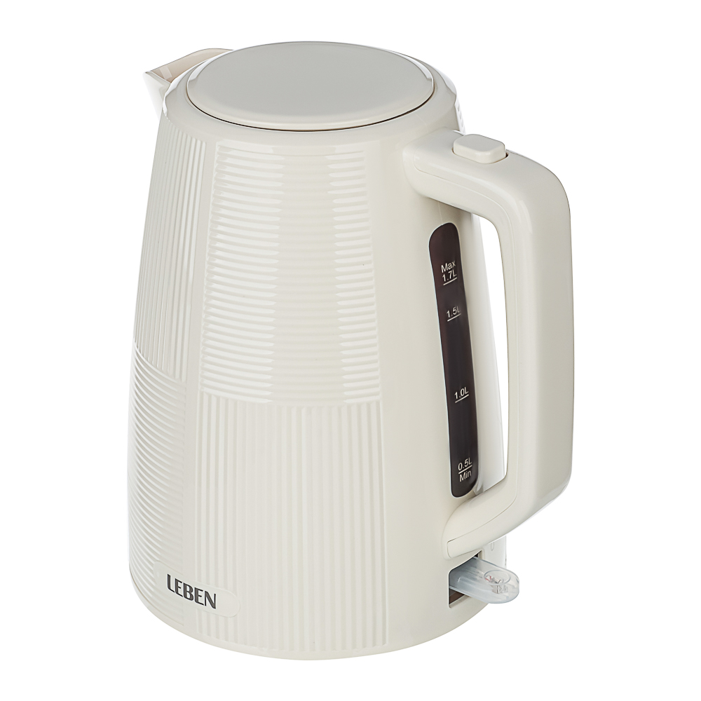 LEBEN Чайник электрический, 1,7 л, 2200 Вт, скрытый нагр. элемент, пластик, бежевый, арт.№ 291-123