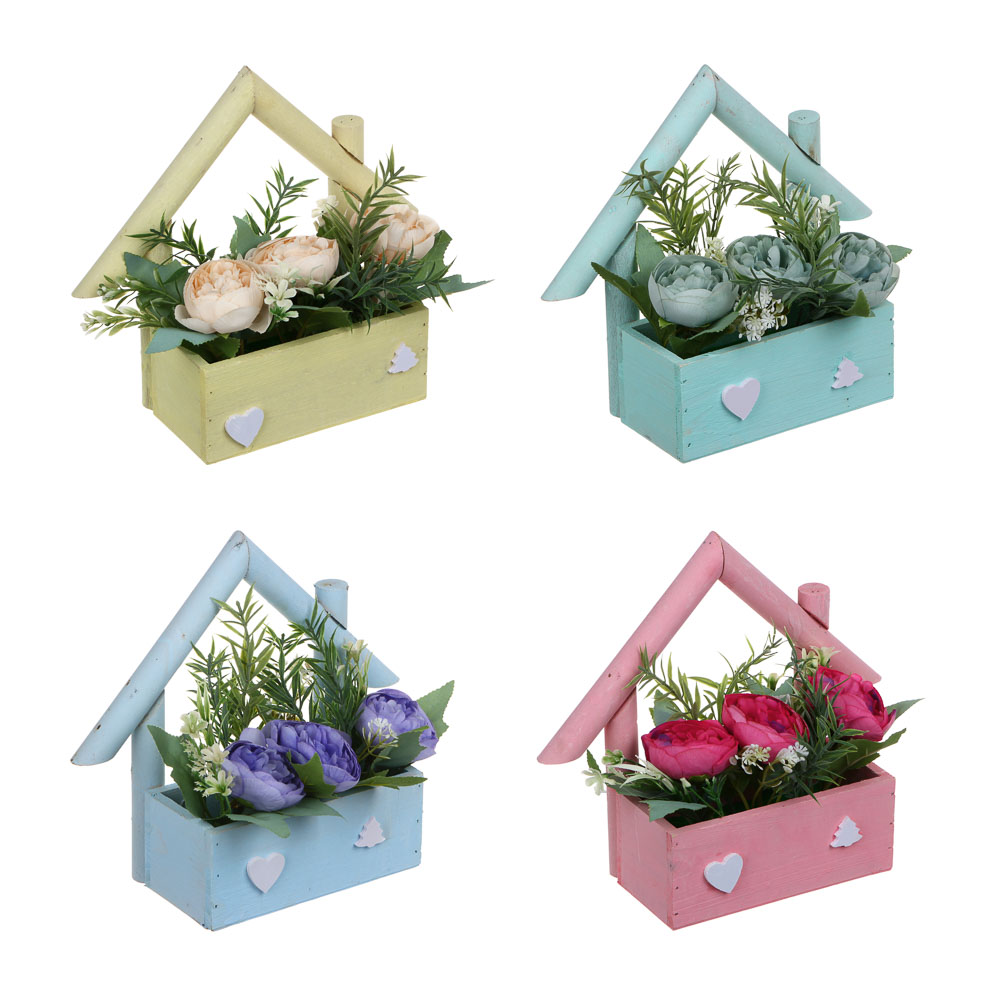 Композиция искусственных цветов в декоративном кашпо, 23x9x20 см, 4 цвета, арт.№ 501-552