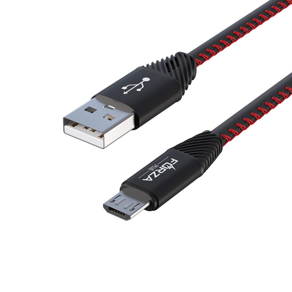 Кабель для зарядки USB(A)-microUSB FORZA Премиум, 1м, 2А, кожаная оплётка, 5 цветов, пакет, арт.№ 443-010