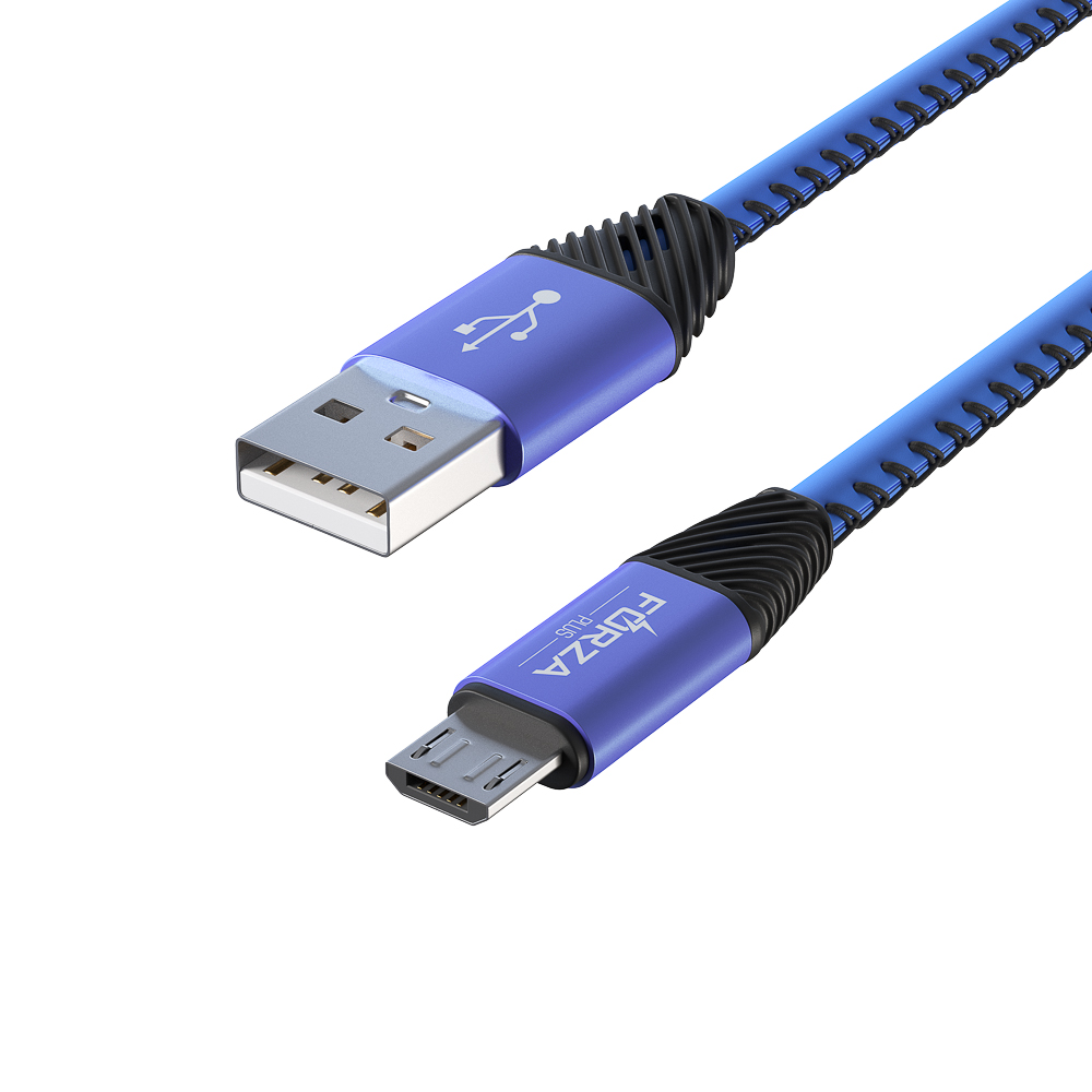 Кабель для зарядки USB(A)-microUSB FORZA Премиум, 1м, 2А, кожаная оплётка, 5 цветов, пакет, арт.№ 443-010