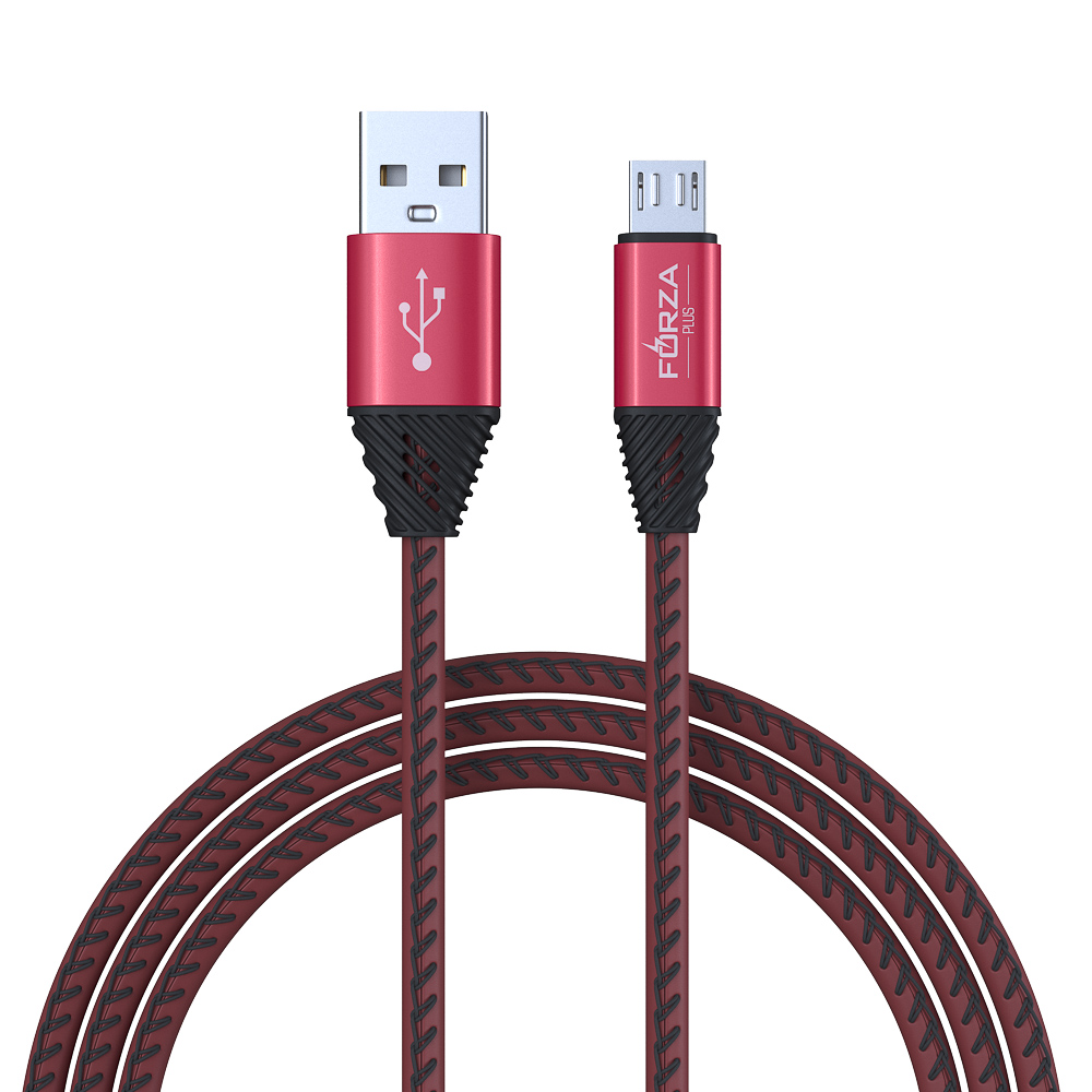 Кабель для зарядки USB(A)-microUSB FORZA Премиум, 1м, 2А, кожаная оплётка, 5 цветов, пакет, арт.№ 443-010