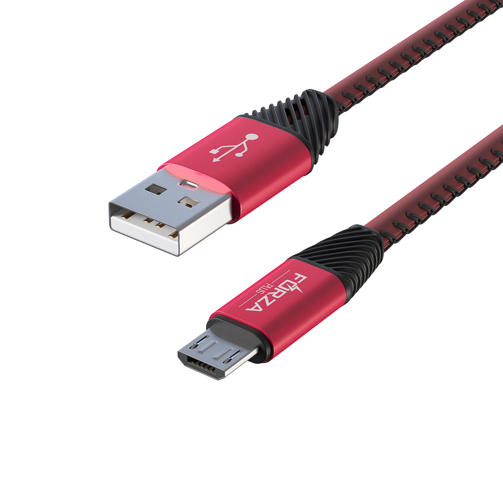 Кабель для зарядки USB(A)-microUSB FORZA Премиум, 1м, 2А, кожаная оплётка, 5 цветов, пакет, арт.№ 443-010