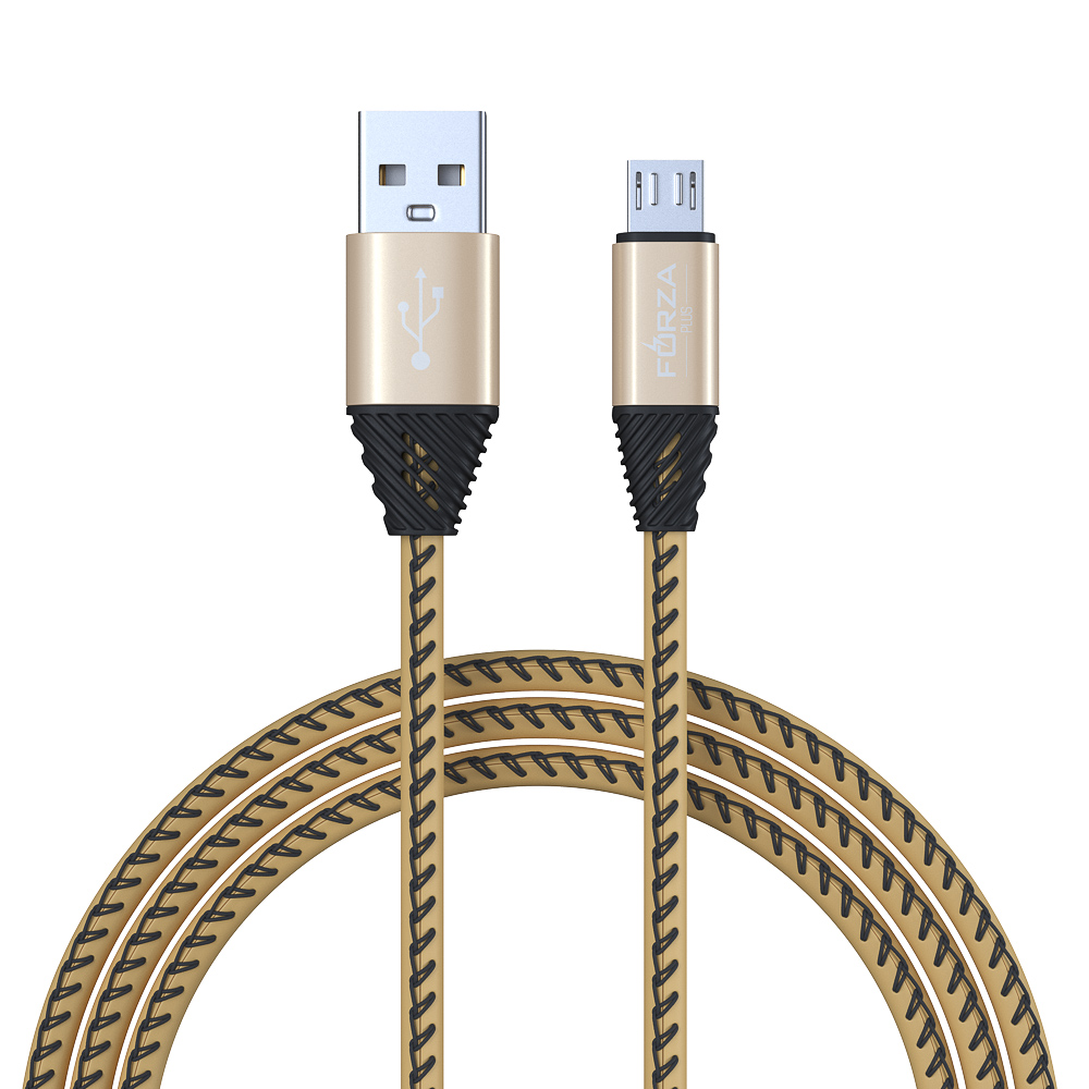 Кабель для зарядки USB(A)-microUSB FORZA Премиум, 1м, 2А, кожаная оплётка, 5 цветов, пакет, арт.№ 443-010