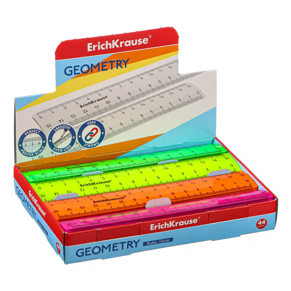 Erich Krause Линейка 15см "Неон Солид", пластик, 4 ярких цвета, 50568, арт.№ 612-015