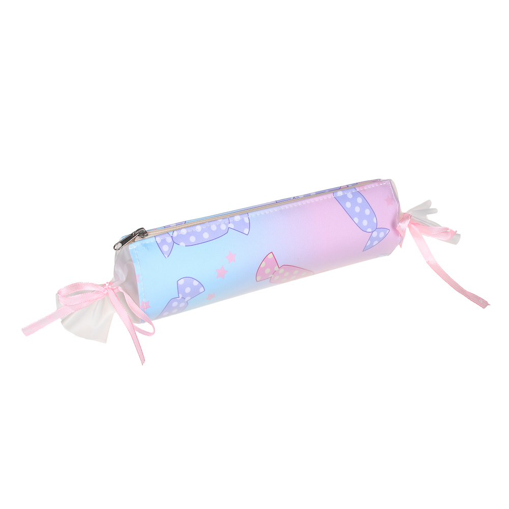 Пенал круглый в форме конфеты, 21х6х6см, иск.кожа с печатью, декор тесьмой, 4 дизайна, ПВХ бокс, арт.№ 238-269