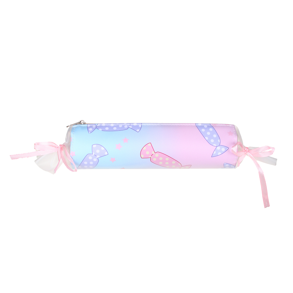 Пенал круглый в форме конфеты, 21х6х6см, иск.кожа с печатью, декор тесьмой, 4 дизайна, ПВХ бокс, арт.№ 238-269