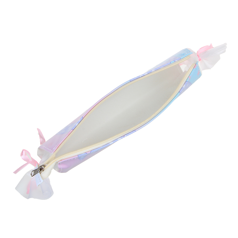 Пенал круглый в форме конфеты, 21х6х6см, иск.кожа с печатью, декор тесьмой, 4 дизайна, ПВХ бокс, арт.№ 238-269