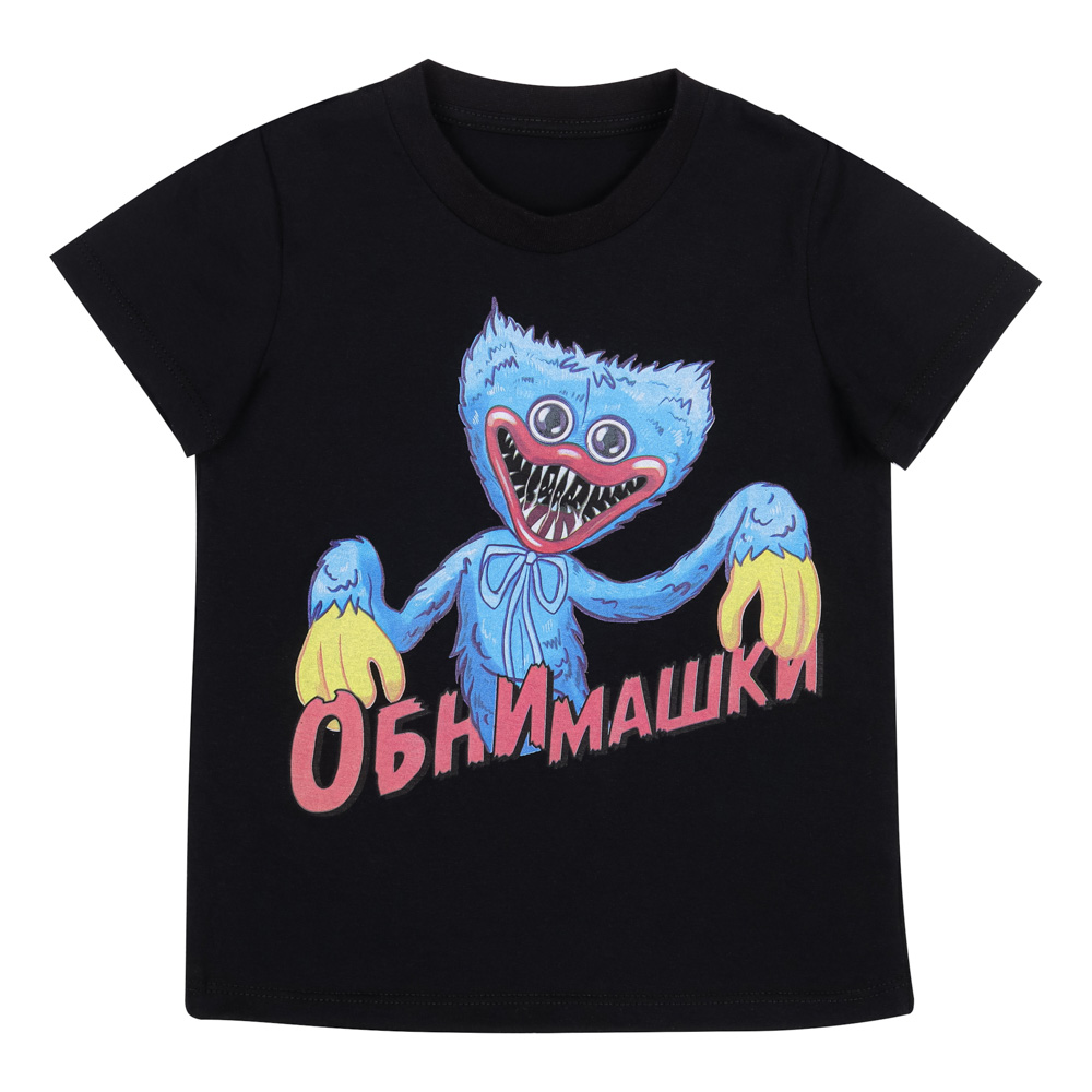 Футболка "ДЕТИ" Обнимашки, хлопок, размер 128, цвет черный, арт.№ 830-796