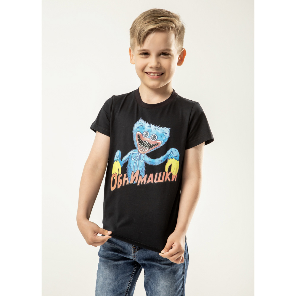 Футболка "ДЕТИ" Обнимашки, хлопок, размер 134, цвет черный, арт.№ 830-797