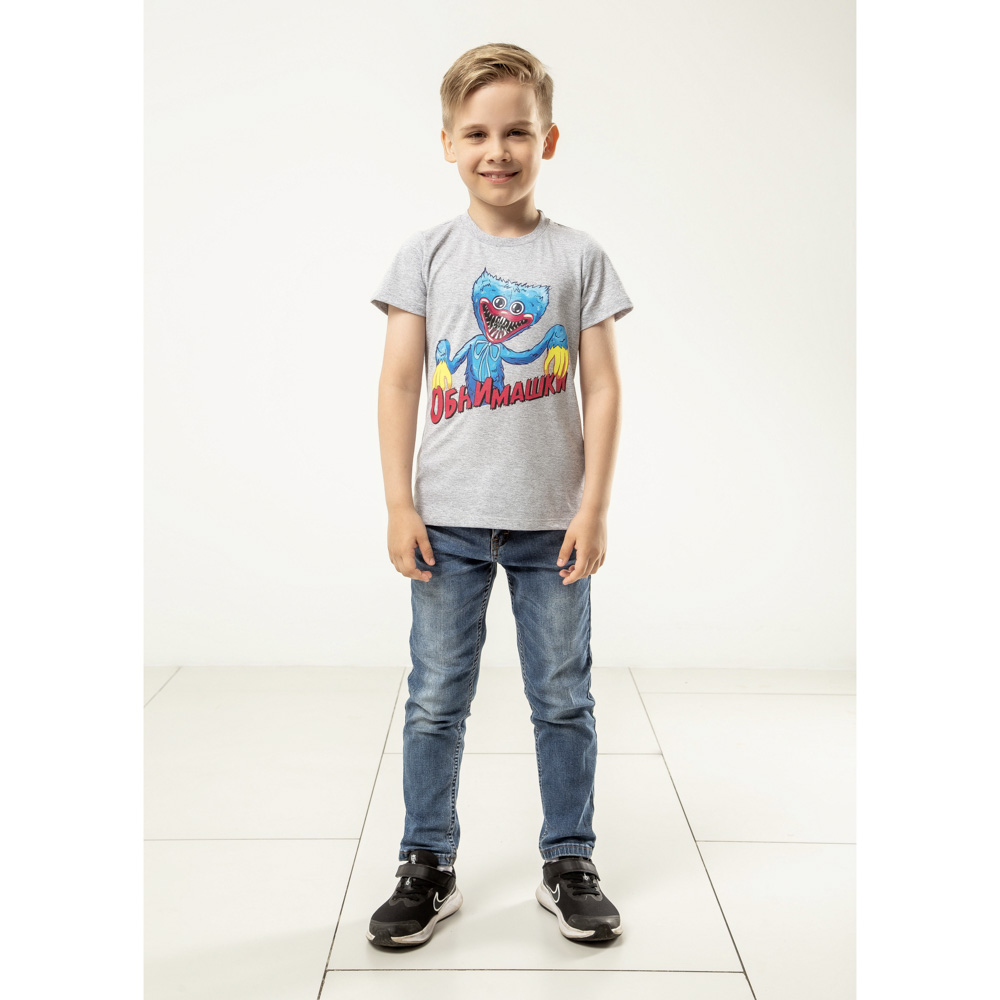 Футболка "ДЕТИ" Обнимашки, хлопок, размер 134, цвет серо-голубой, арт.№ 830-801