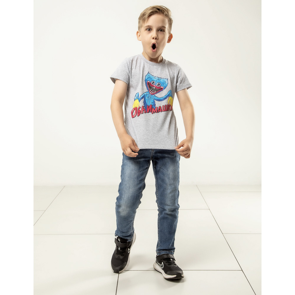 Футболка "ДЕТИ" Обнимашки, хлопок, размер 134, цвет серо-голубой, арт.№ 830-801