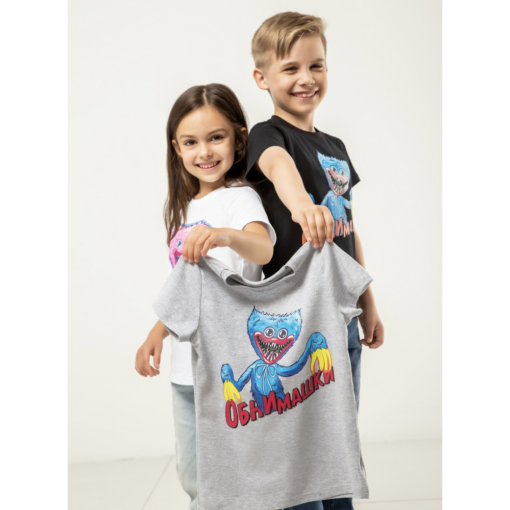 Футболка "ДЕТИ" Обнимашки, хлопок, размер 134, цвет серо-голубой, арт.№ 830-801