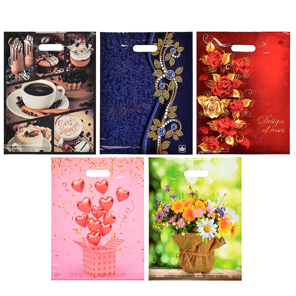 Пакет ламинированный с вырубной ручкой, L 40х31см, 60мкм, 5 дизайнов, арт.№ 507-871