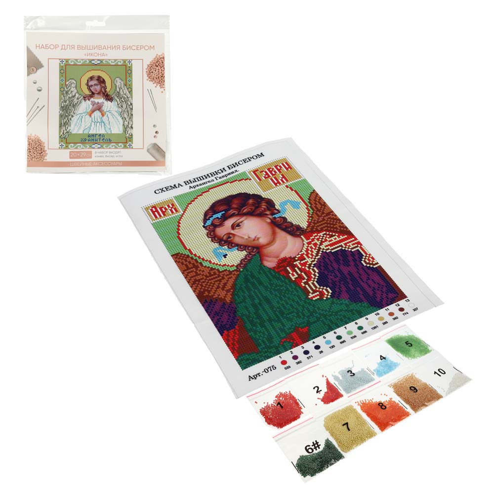 Набор для вышивания бисером "Икона" (канва 20х29см, бисер, игла), 12 дизайнов, арт.№ 366-013