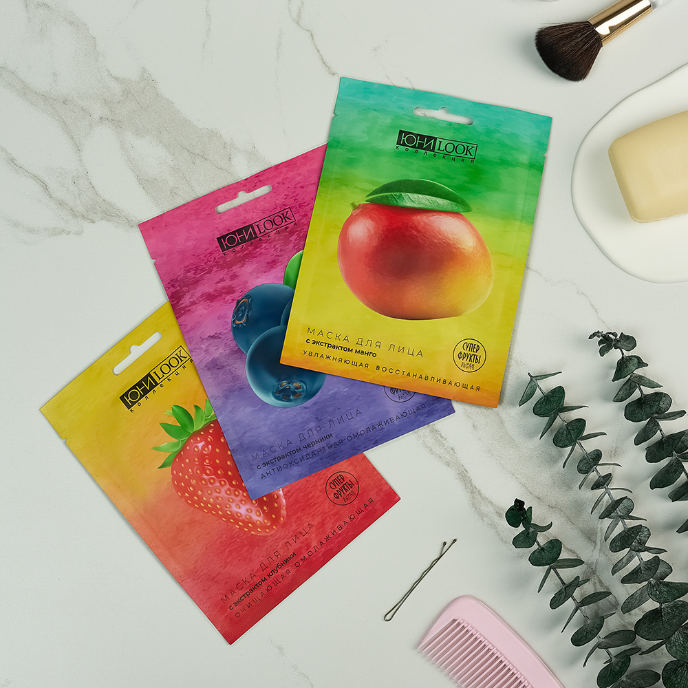 ЮНИLOOK Набор Маска тканевая для лица Суперфрукты 22 мл х 3шт, 3 вида, арт.№ 022-113