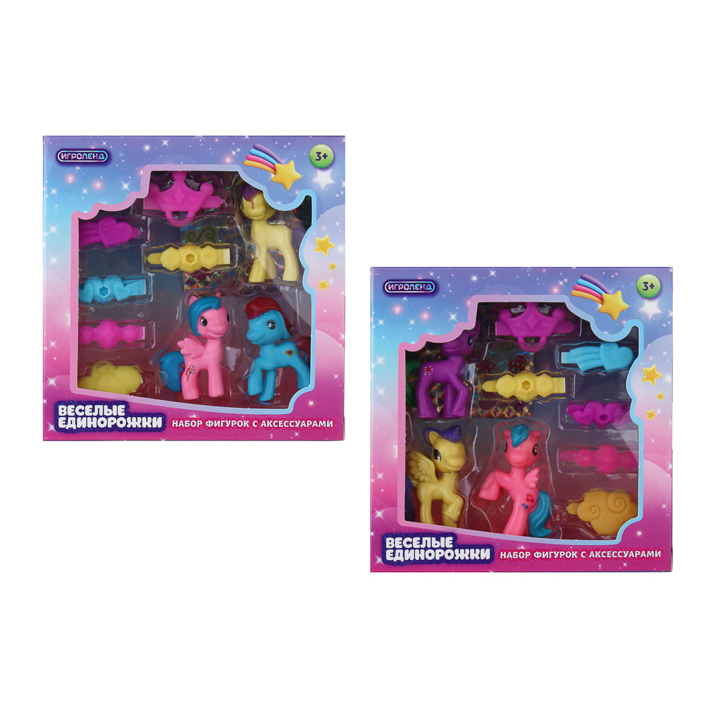 ИГРОЛЕНД Набор фигурок "Веселые единорожки" с акс, ABS, PP, 13х5х13 см, 2 дизайна, арт.№ 258-095
