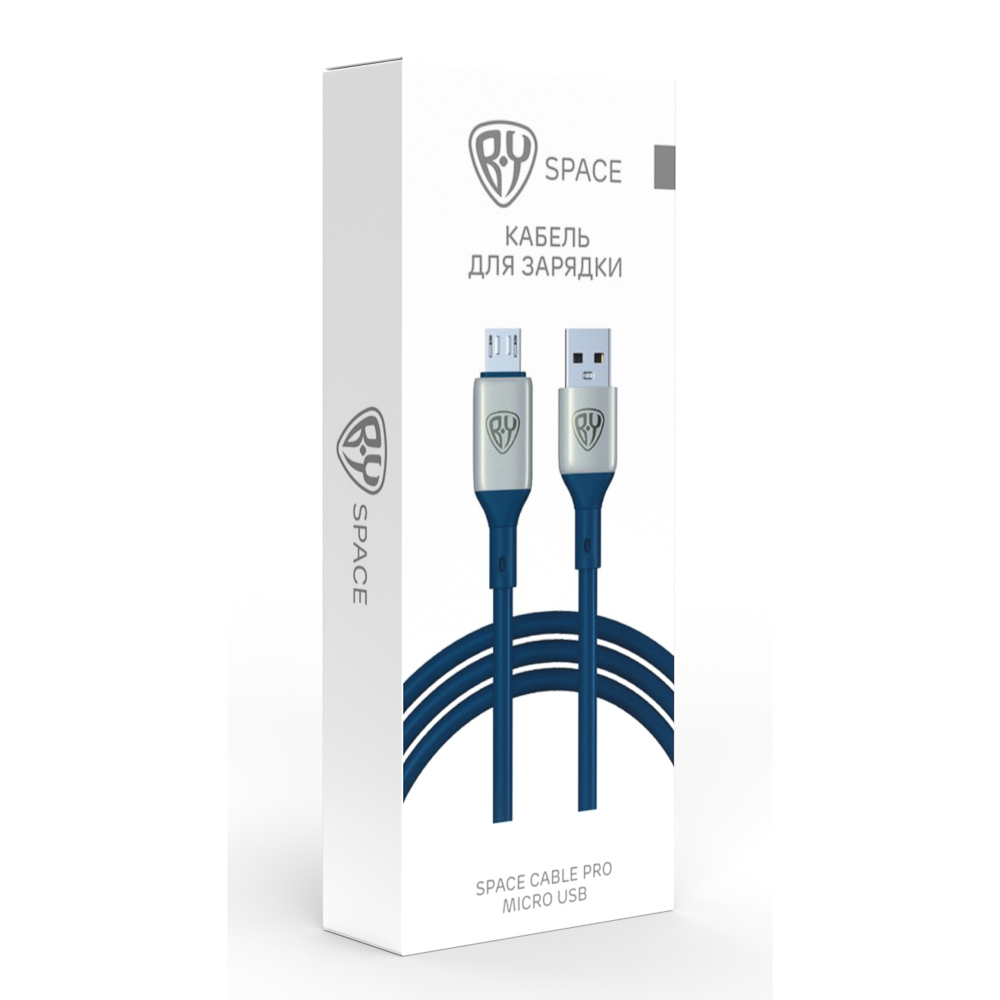 Кабель для зарядки USB(A)-microUSB BY Space Cable Pro, 1м, быстр зар QC3.0, штекер металл, синий, арт.№ 931-186