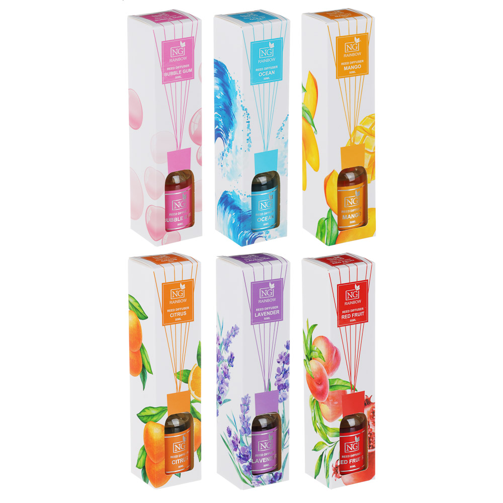 NEW GALAXY Диффузор Rainbow, 50 мл, (бабл гам, лаванда, океан, манго, цитрус, красные фрукты), арт.№ 778-127