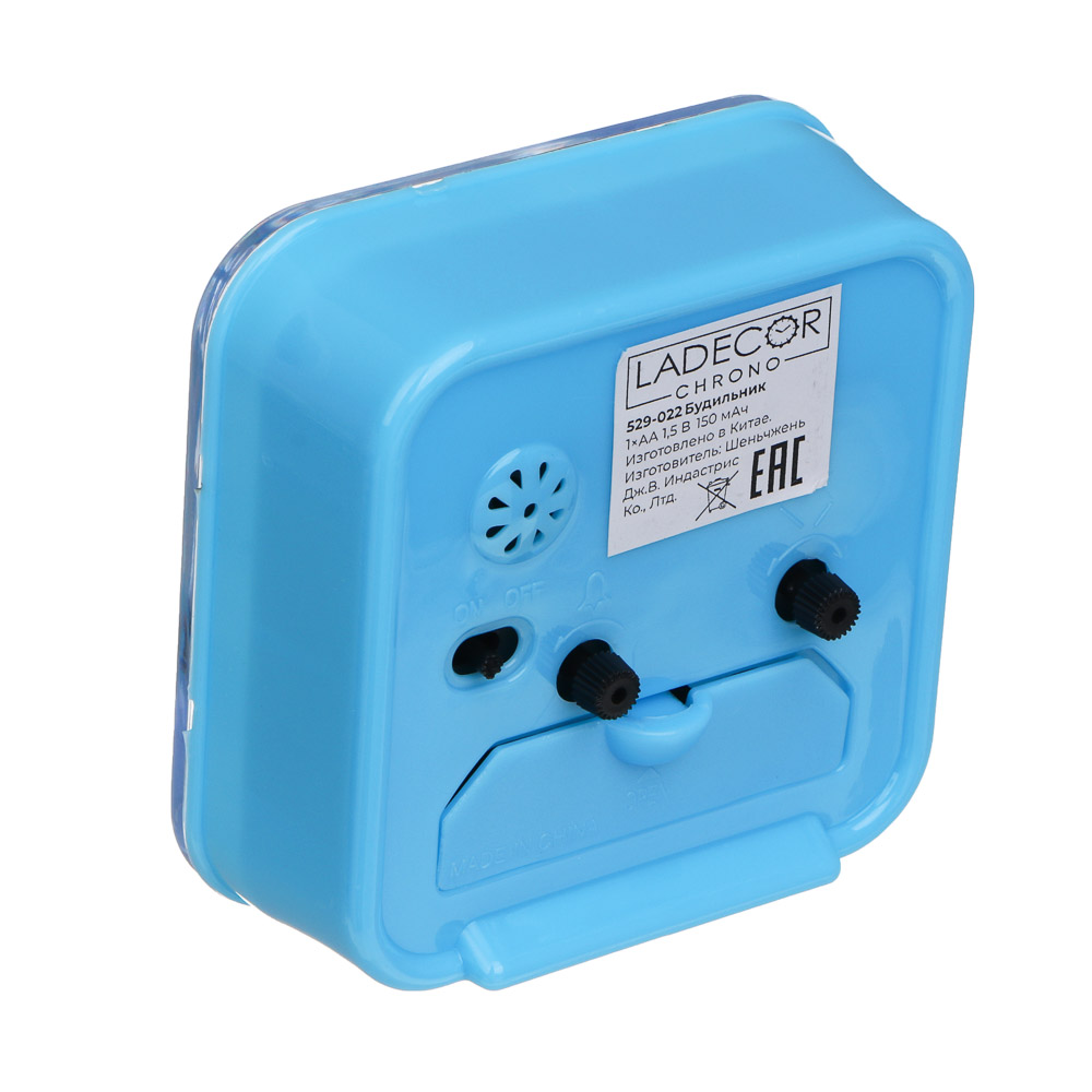 LADECOR CHRONO Будильник, 8,5х8,5х3,5см, 1xAA, пластик, 4 цвета, арт.№ 529-022