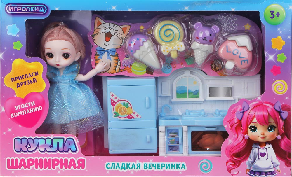 ИГРОЛЕНД Кукла шарнирная 15 см "Сладкая вечеринка", PP, PVS, ABS, 35,5х7,5х22 см, арт.№ 436-131